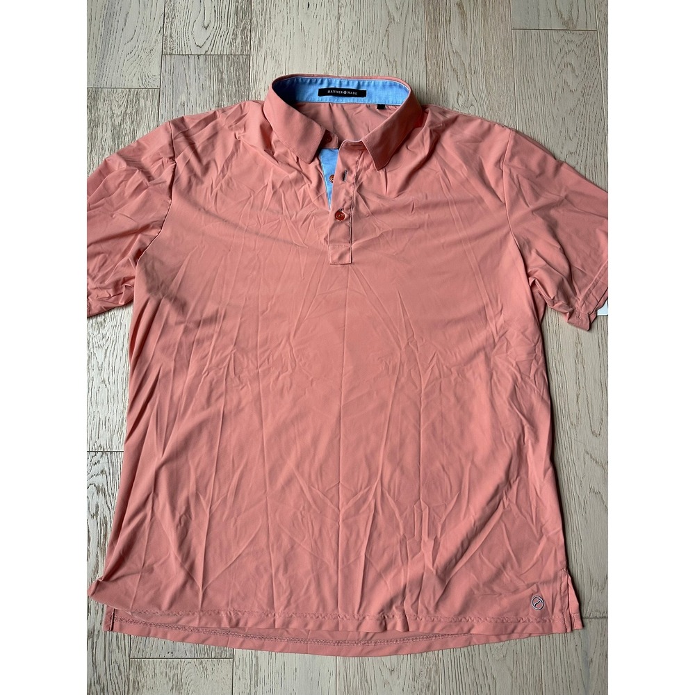 Hammer Made Mens XL Salmon Pink Performance Short Sleeve Polo Shirt Blue Trim